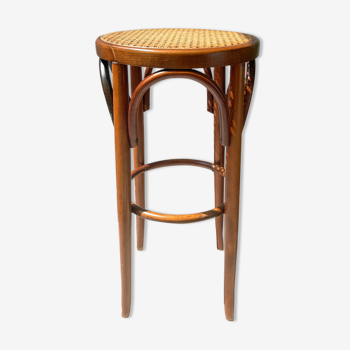 Curved wooden and cannage bar stool, 1950