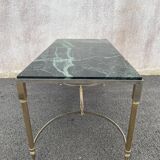 Coffee table in gilded brass and veined green marble