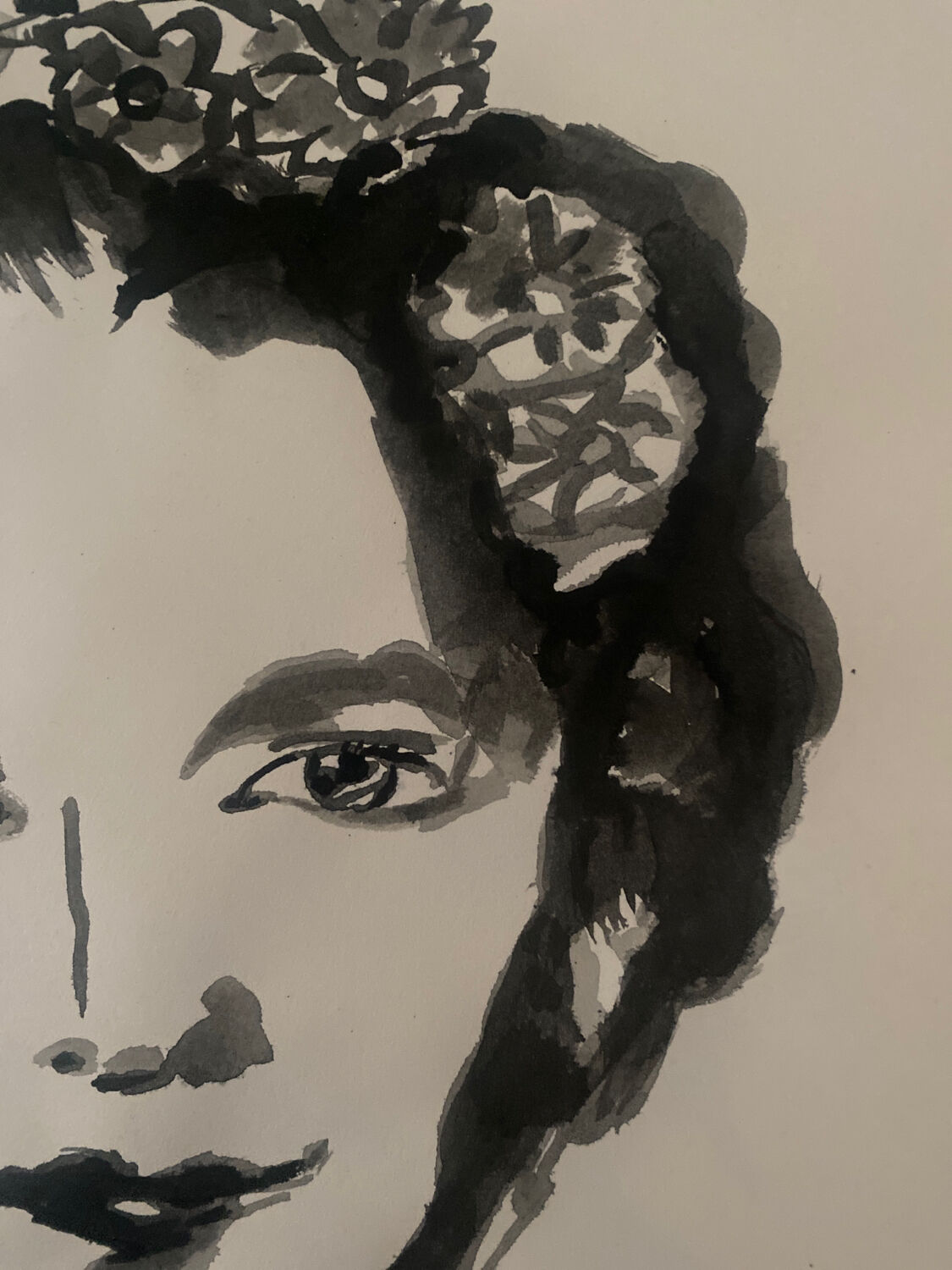 Contemporary portrait of a woman in ink
