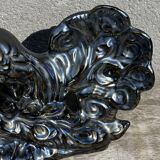 Centerpiece Pair of Peacocks Ceramic Vallauris Iridescent Anthracite Grey