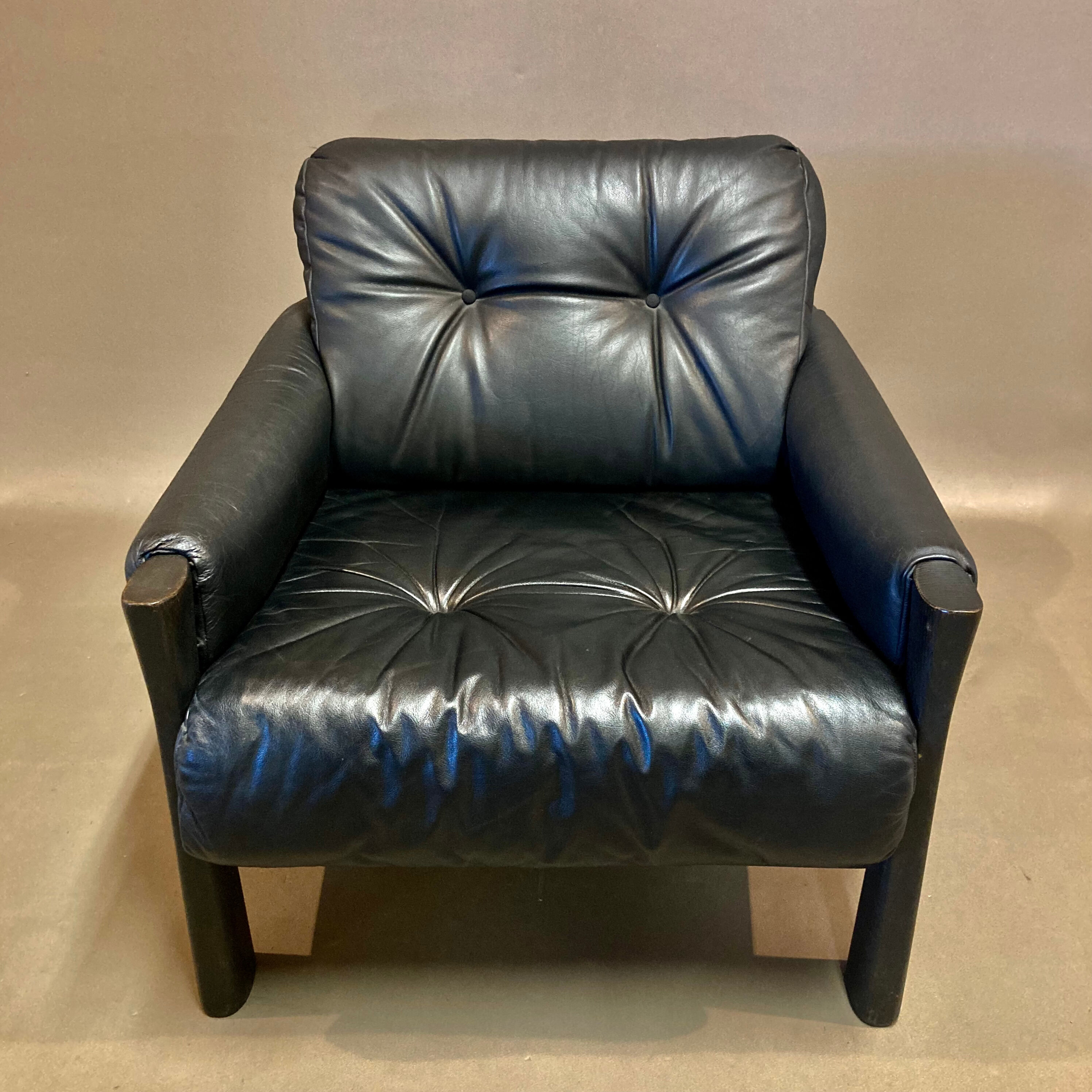 Black leather armchair Scandinavian design 1960