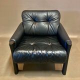 Black leather armchair Scandinavian design 1960