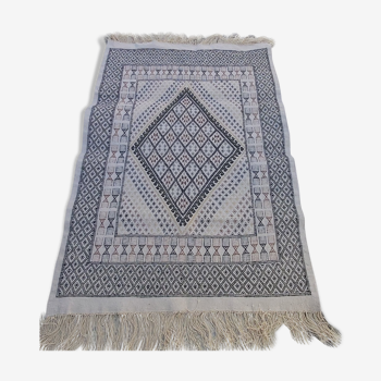 Tapis blanc multicolore fait main en pure laine