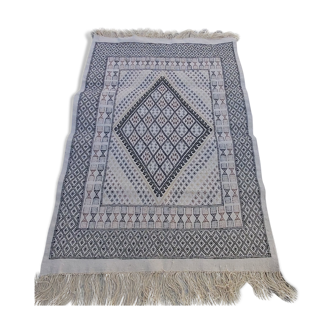 Tapis blanc multicolore fait main en pure laine