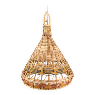 Wicker pendant light, 70s