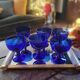 Vintage 70s-80s Stemmed Bowls in Cobalt Blue Glass