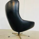 Vintage Danish mid-century black leather swivel chair, 1970s