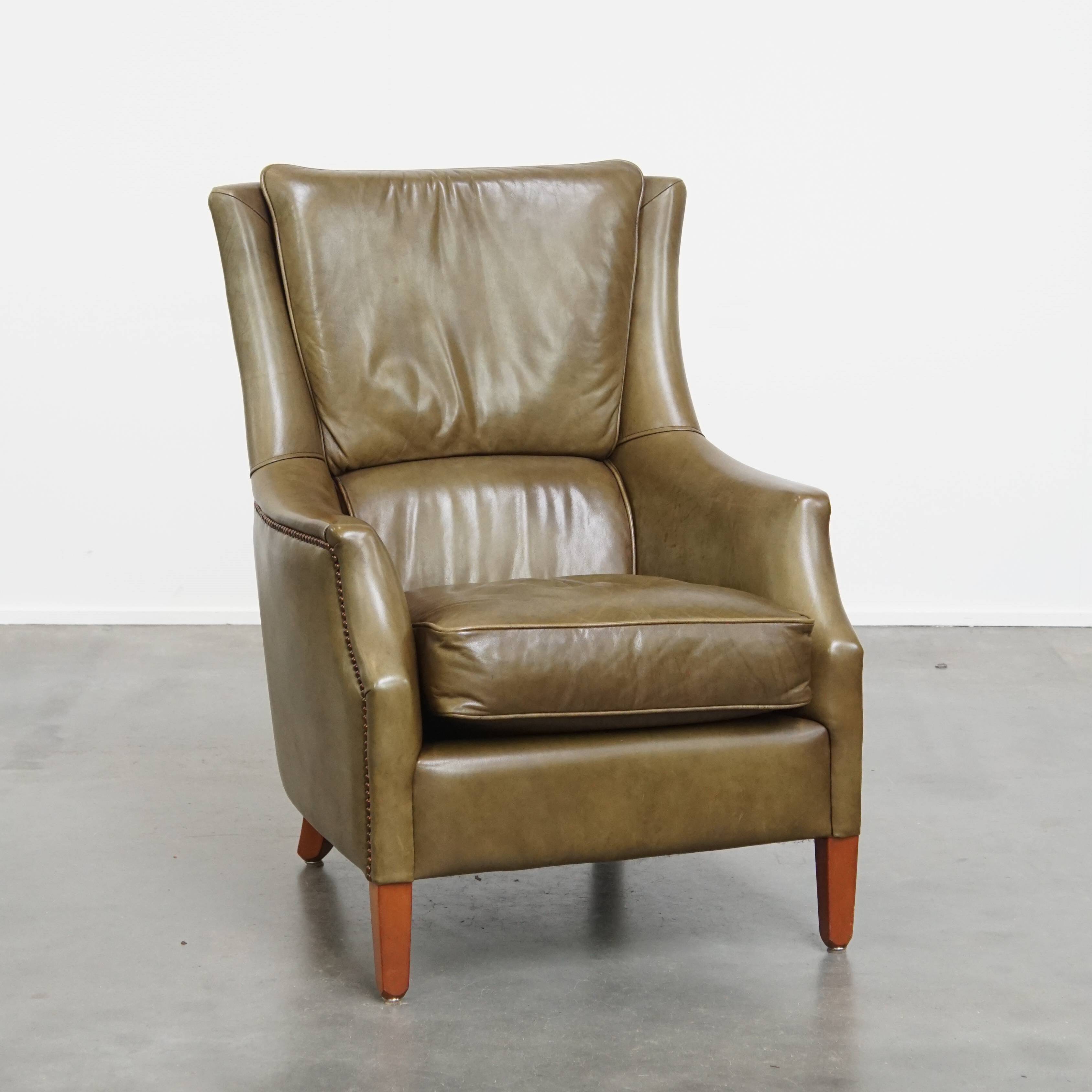 Olive Green Cowhide Leather Armchair