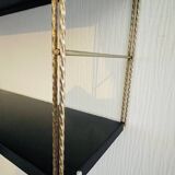 Vintage adjustable “string” shelf in metal and brass, Circa 60's