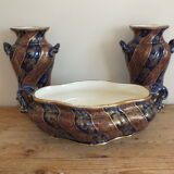 Sarreguemines trim 3 pcs Planter & vases blue, burgundy and gold