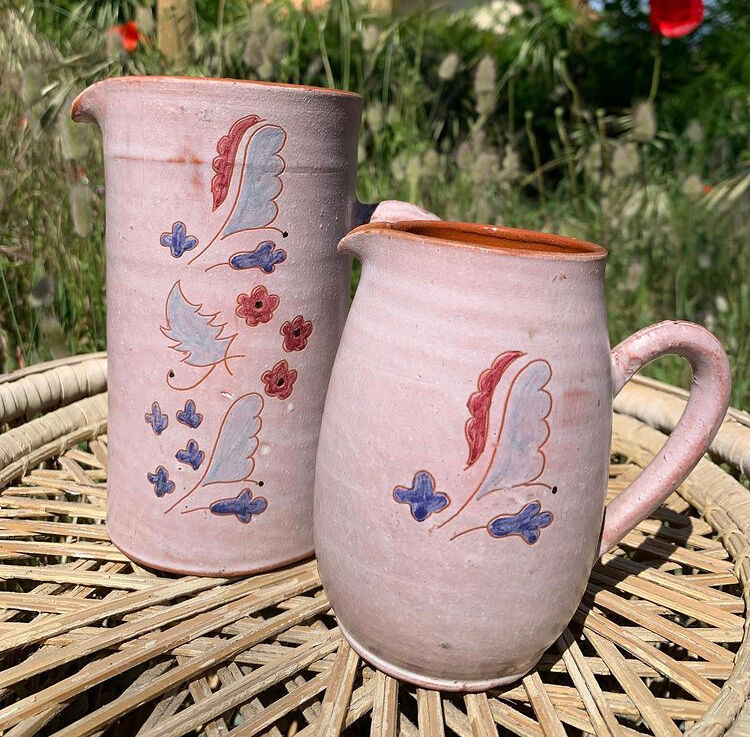 Hand-painted moroccan pitchers in terracotta