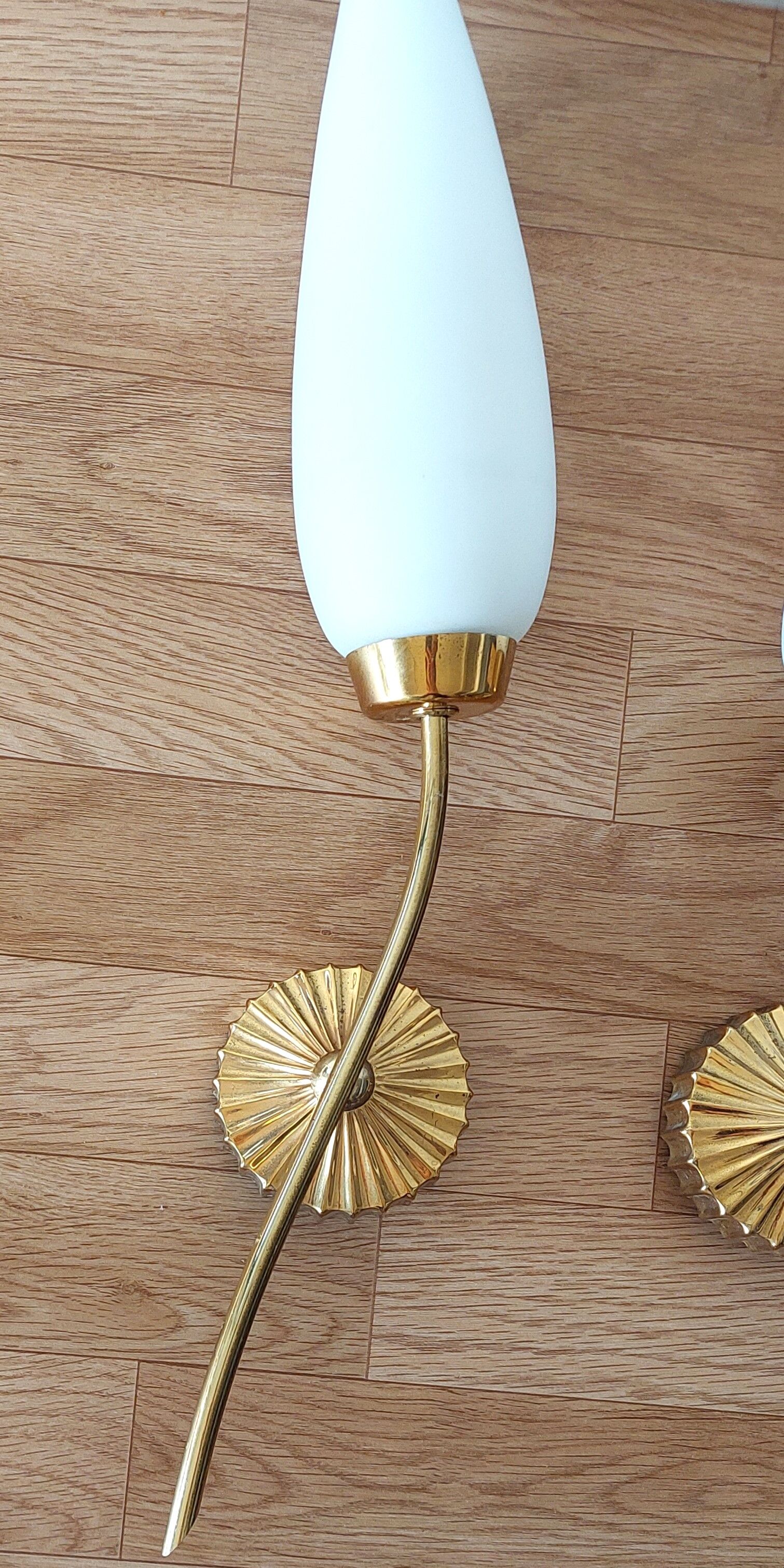 Pair of sconces in brass and opaline 1960