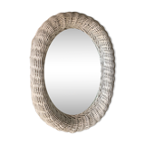White wicker rattan mirror
