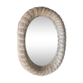 White wicker rattan mirror
