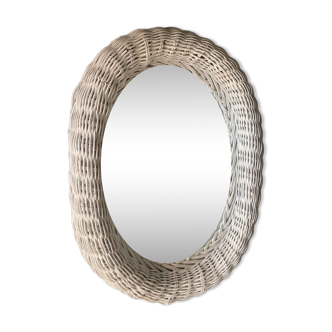 White wicker rattan mirror