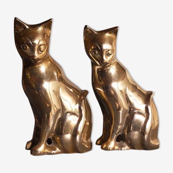 Couple of vintage solid brass cats