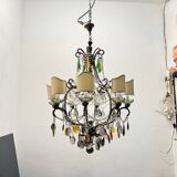 Large Crystal Multicolored Chandelier 1950’s