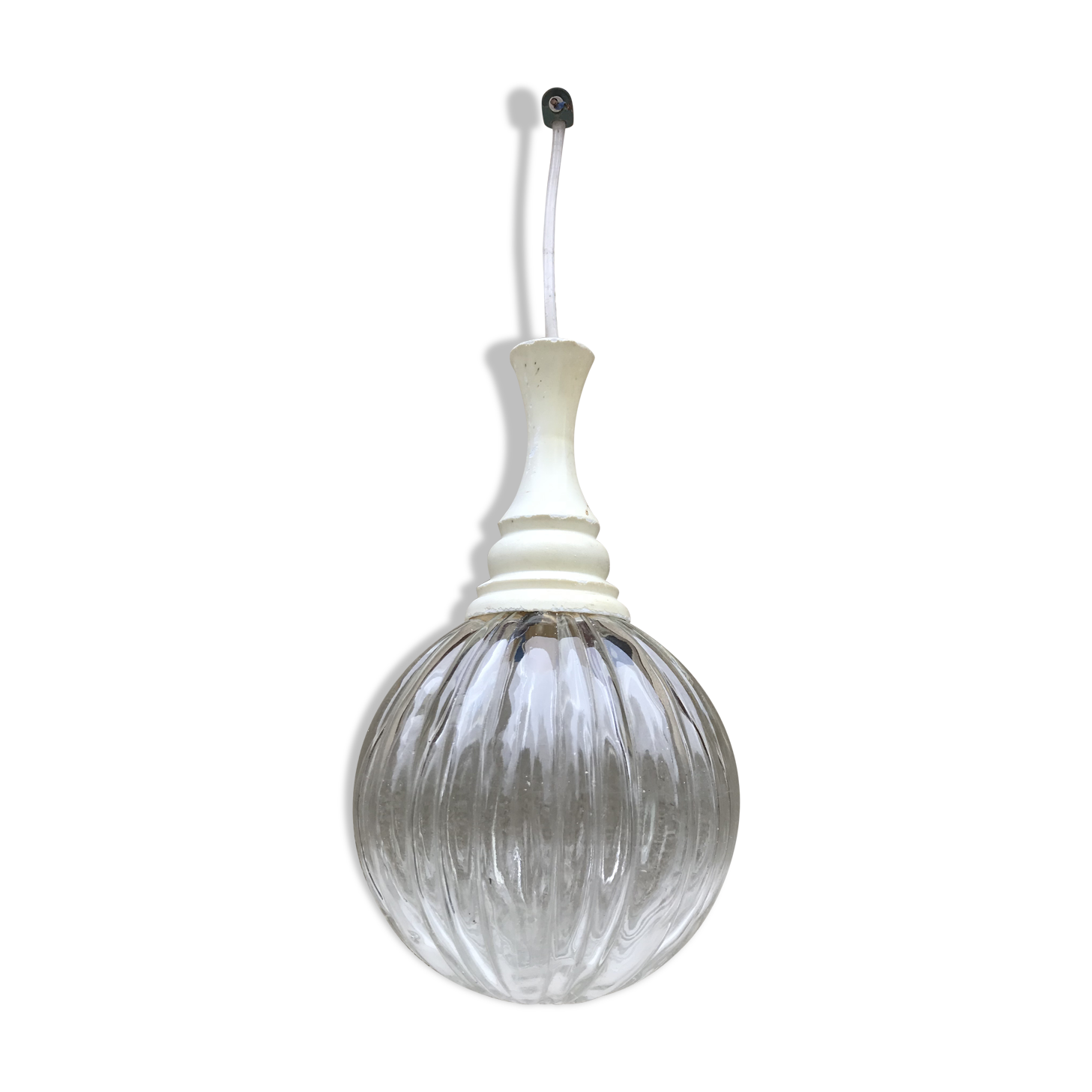 Suspension boule verre moulé années 70