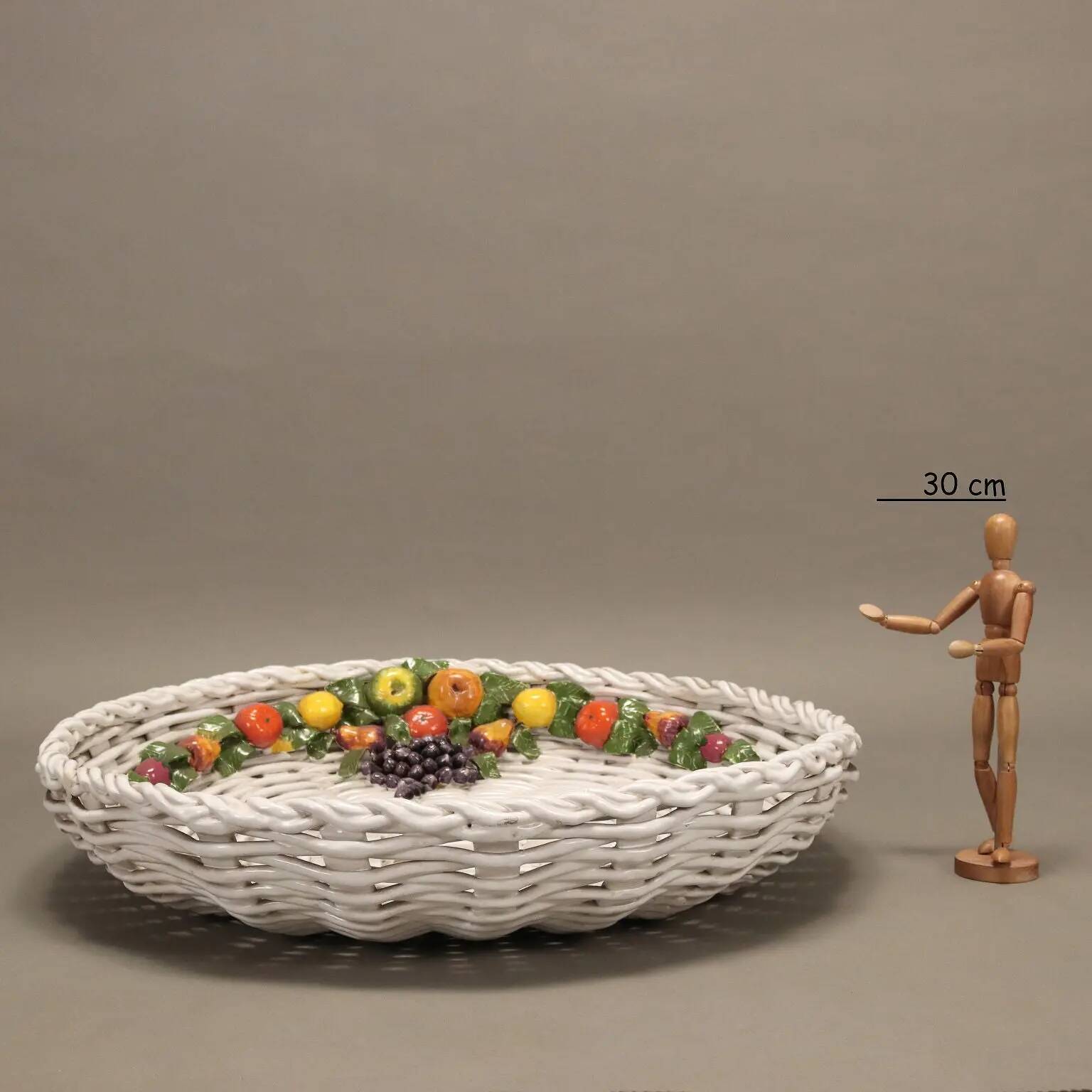 Large antique ceramic basket Castellan Man. Italy 20th century.