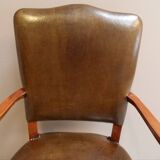 Chaise de bureau vintage en merisier et cuir