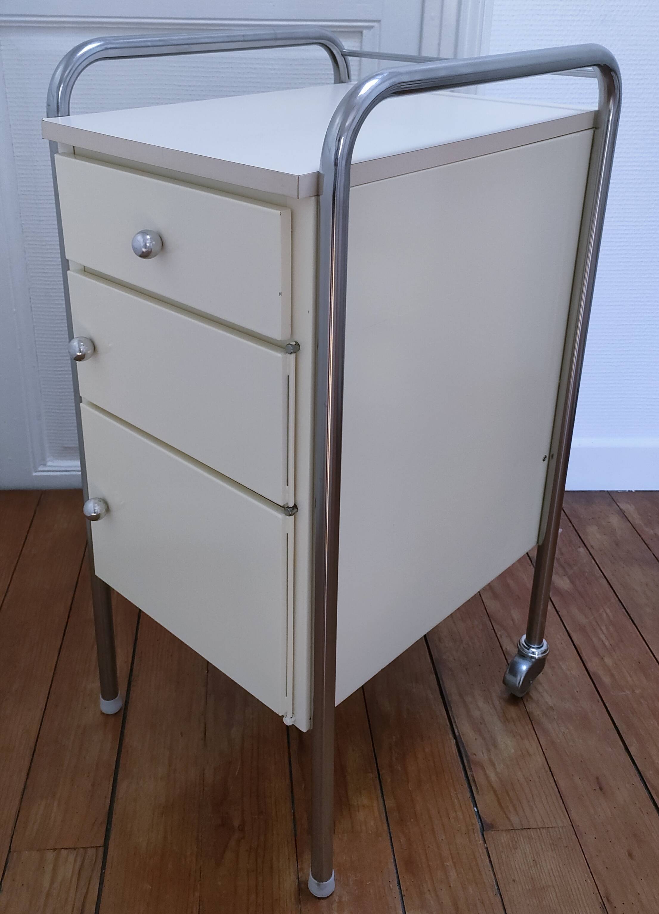 bedside table stainless steel lacquered metal 80s design