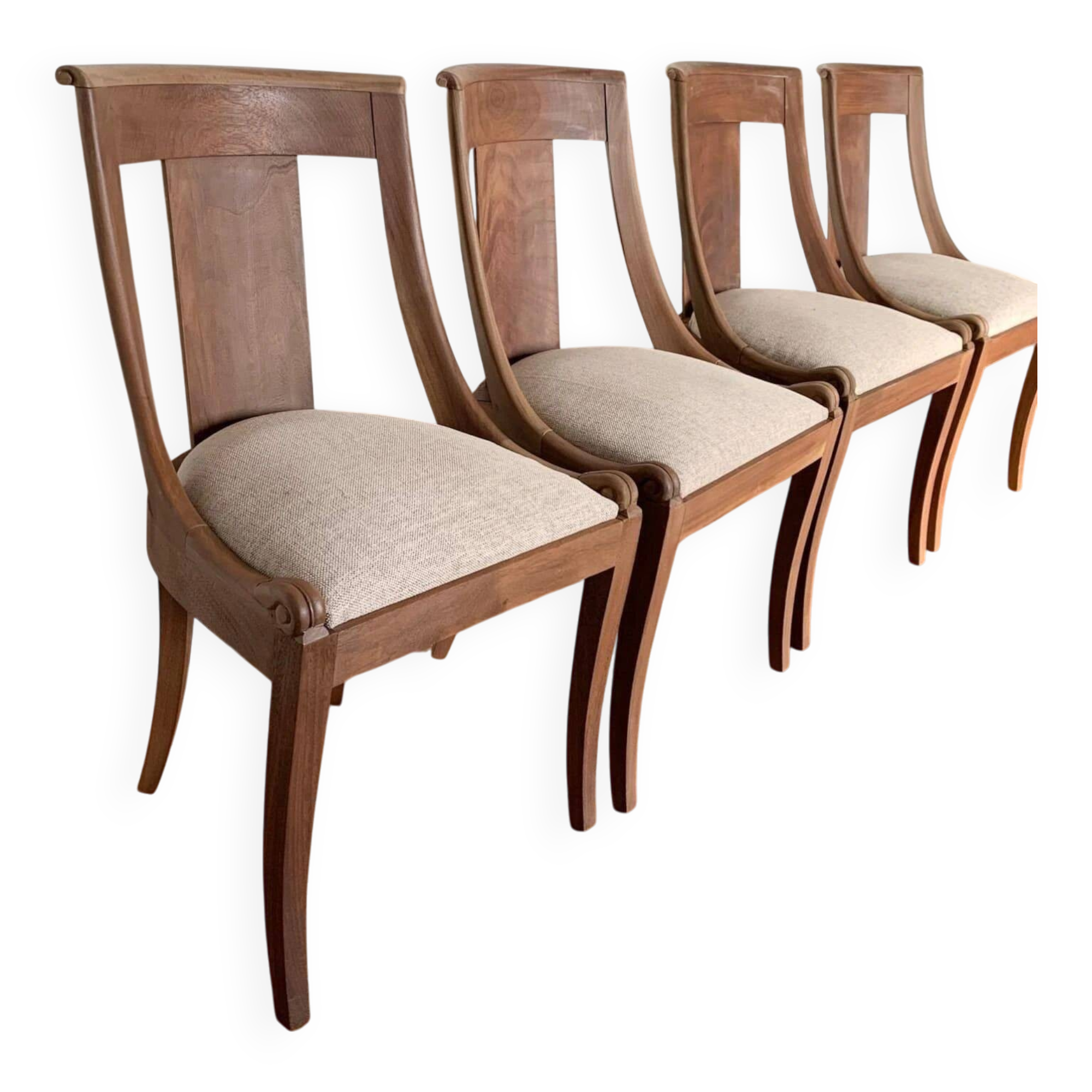 Set of 4 wooden gondola chairs, beige fabric