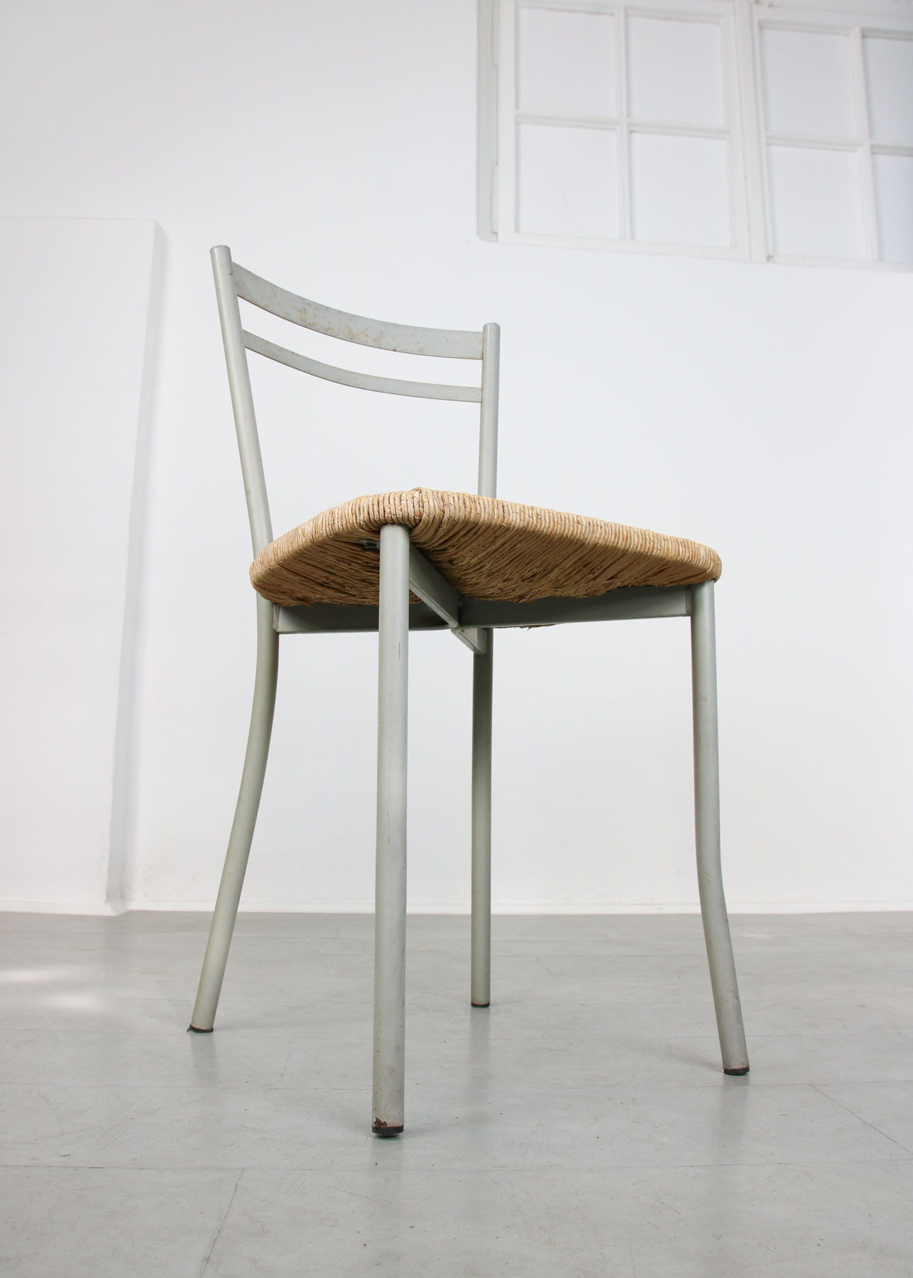 Vintage italian straw and metal chair