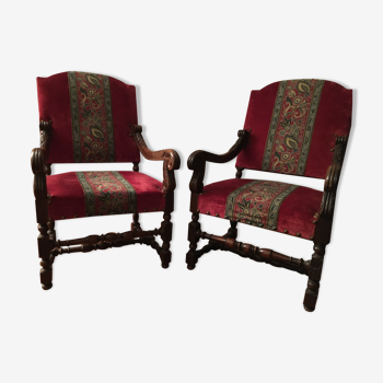 Pair of Louis XIII style castle armchairs