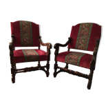 Pair of Louis XIII style castle armchairs