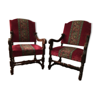 Pair of Louis XIII style castle armchairs