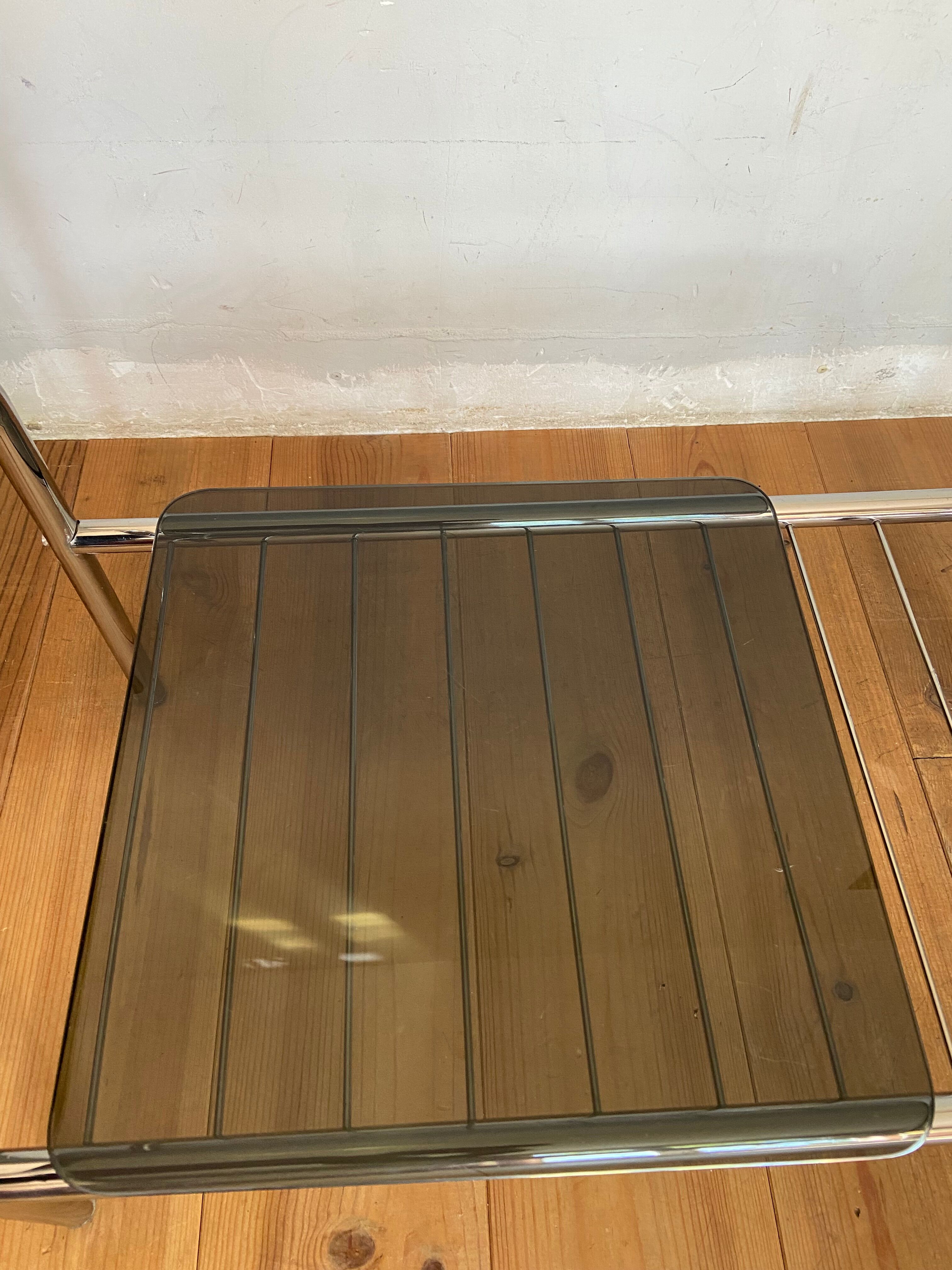 Design coffee table in chrome and smoked glass 60s-70s