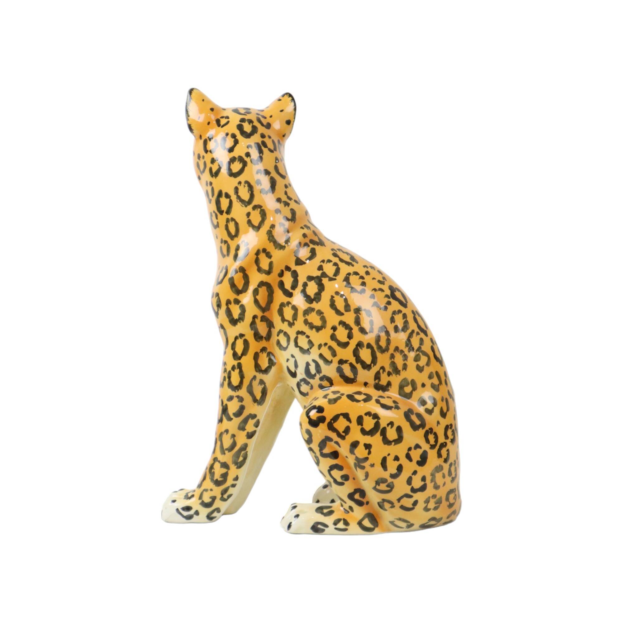 Vintage Leopard Cheetah Statue Glazed Ceramic 1980s Italy