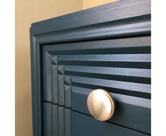Wooden art deco dreser painted blue