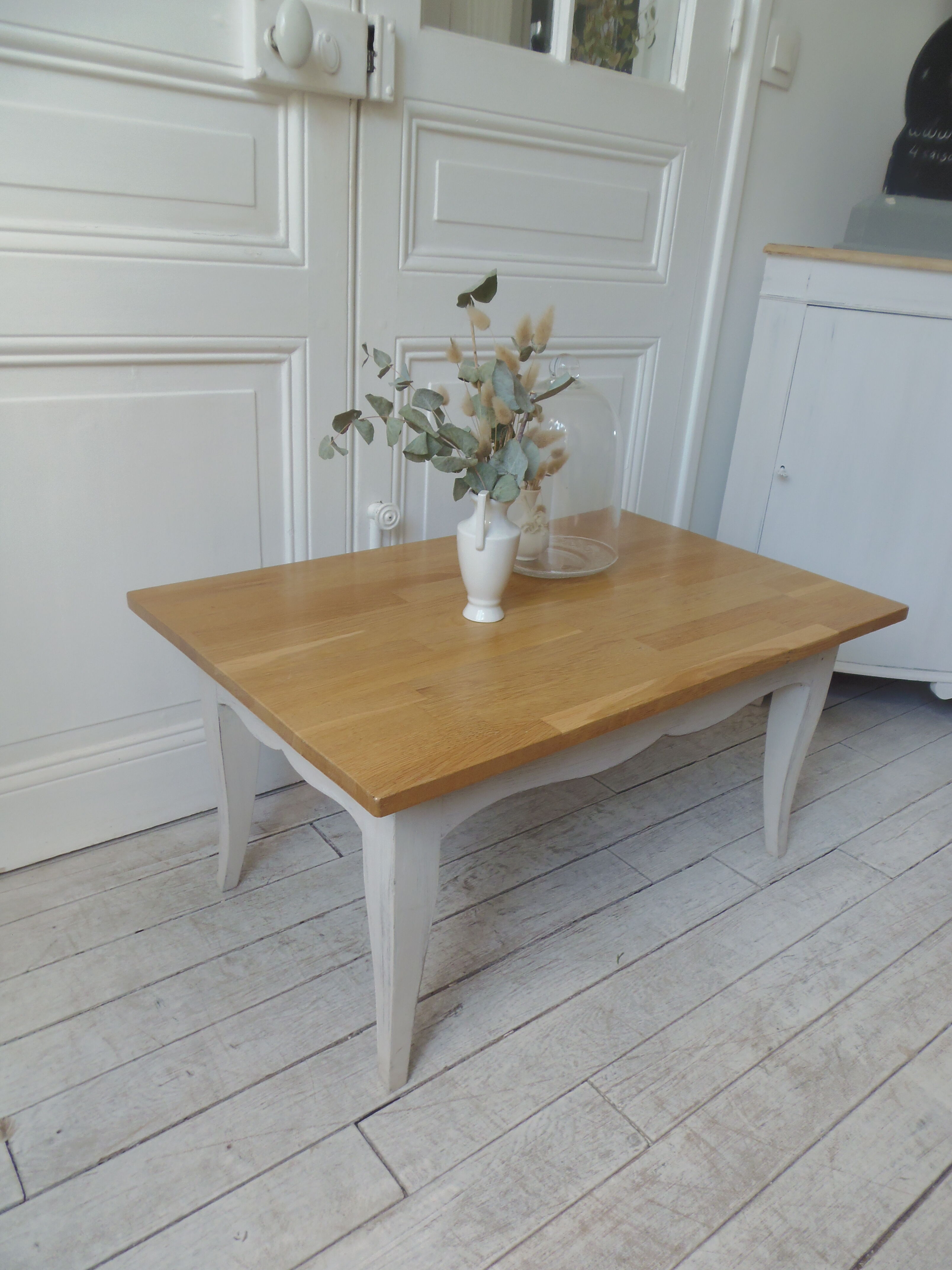 Vintage coffee table leg patinated pearl gray