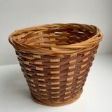 Cache-pot en rotin & osier plantes années 70
