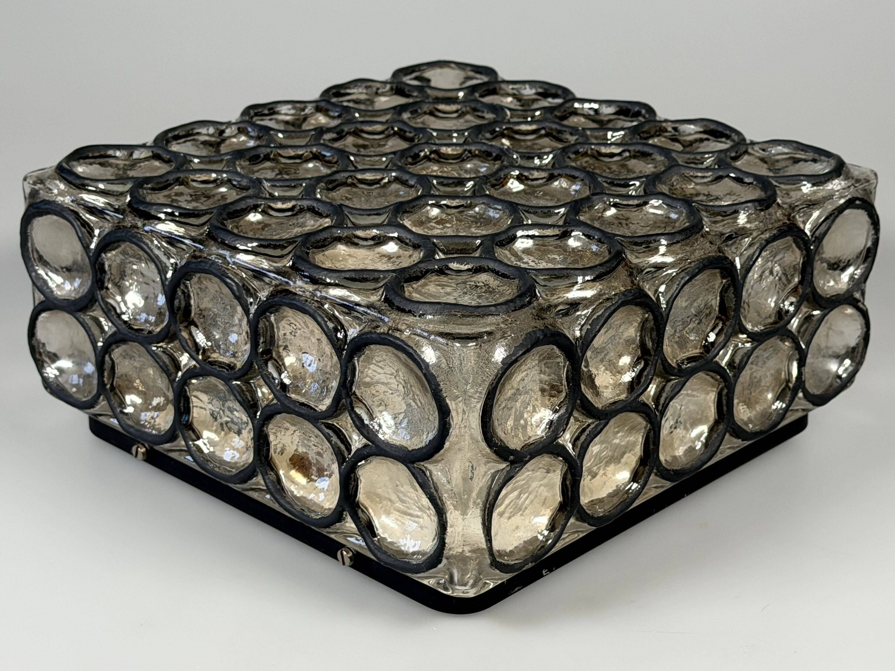 60s 70s Ceiling Lamp Plafoniere Glashütte Limburg Germany Glass & Metal