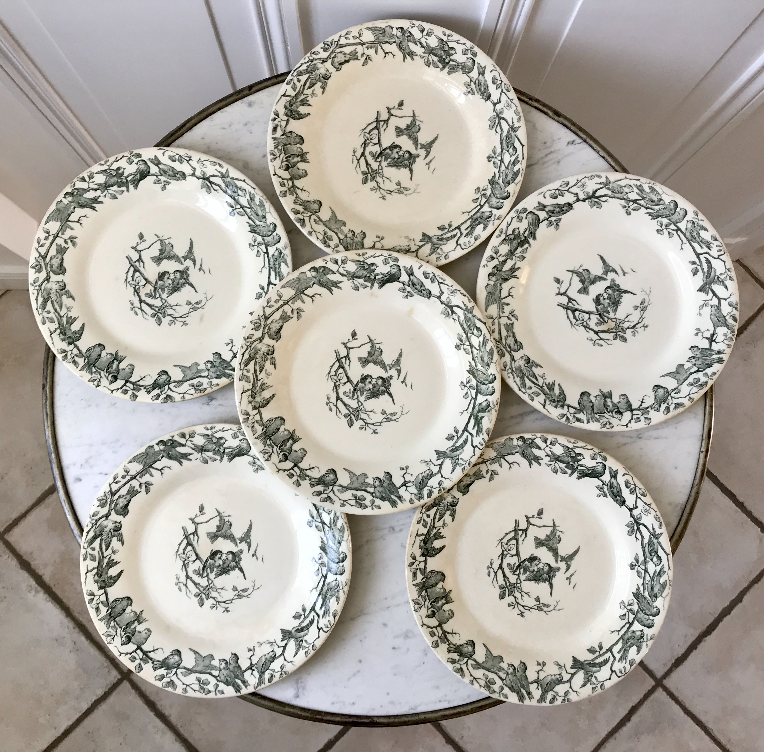 Set of 6 dessert plates Terre de Fer Gien model "Laviary" late nineteenth