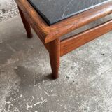 Vintage Oak Coffee Table with Dark Slate Top — Warm Oak Frame and Charcoal Slate Surface