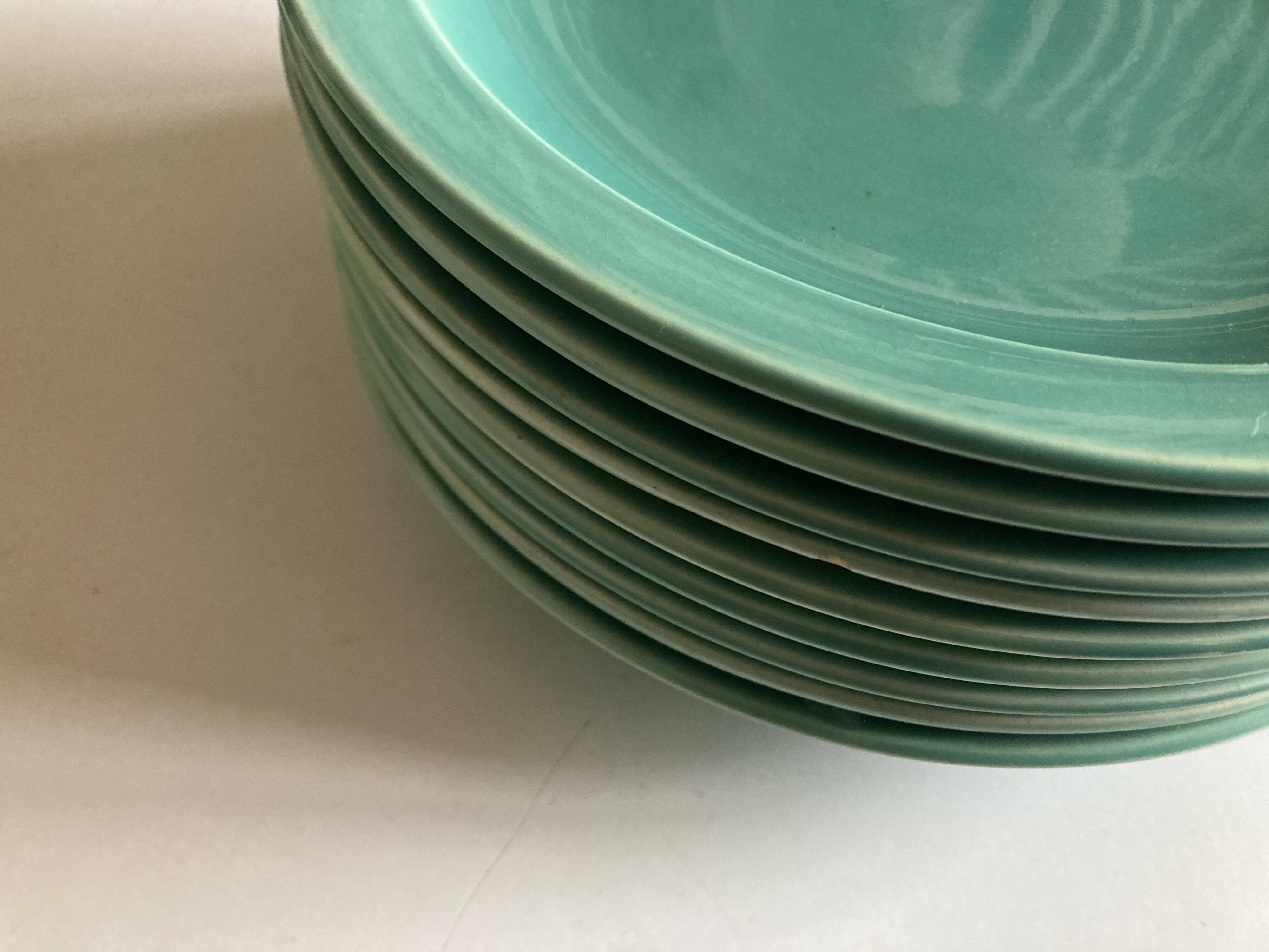 Set of 9 modernist turquoise earthenware plates from 1950 by Villeroy & Boch.
