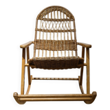 Wicker and wood rocking chair