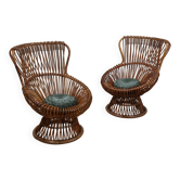Pair of 1950s Franco Albini "Margherita" rattan & cane Armchairs 1950s