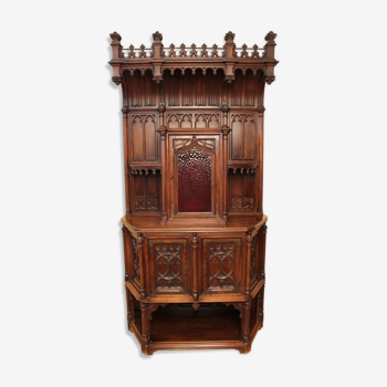 Credence in walnut 19th neo-gothic flamboyant