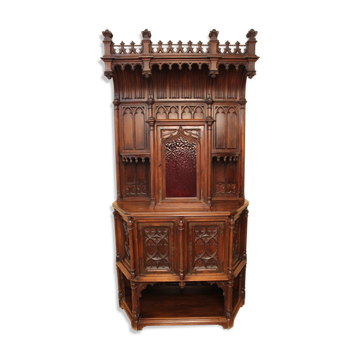 Credence in walnut 19th neo-gothic flamboyant