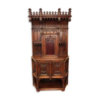 Credence in walnut 19th neo-gothic flamboyant
