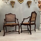 Pair of armchairs with cane bottom of epoch regence xviiieme