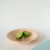 Digoin Sarreguemines pleated hollow dish, powder pink, 1960