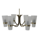 Lustre en laiton et verre de style Lyfa, Danemark, années 1970