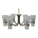 Brass and Glass Chandelier in Lyfa Style, Denmark, 1970s