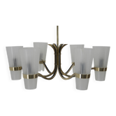 Brass and Glass Chandelier in Lyfa Style, Denmark, 1970s