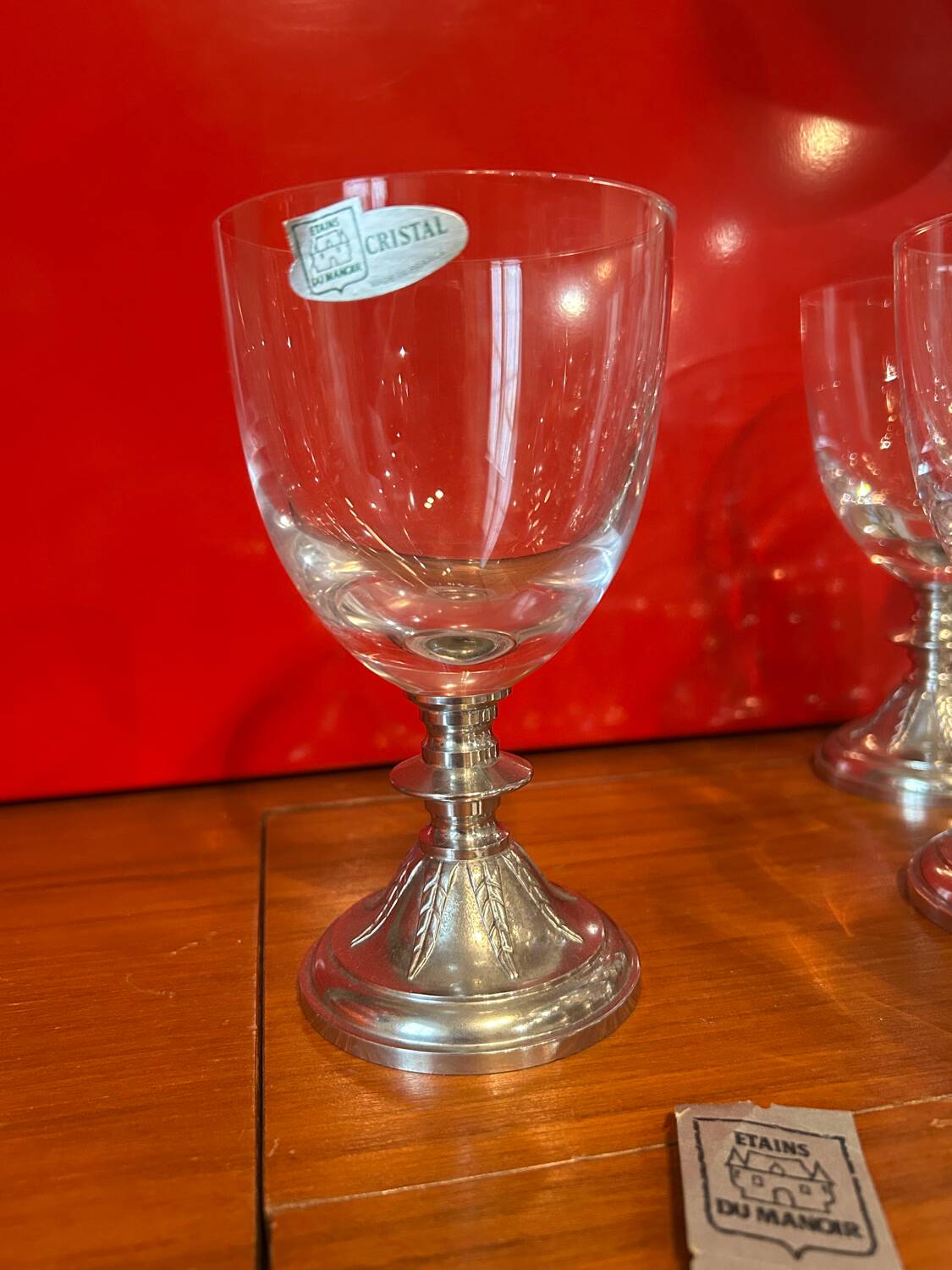 12 Crystal stemmed glasses - Manor Pewter - new